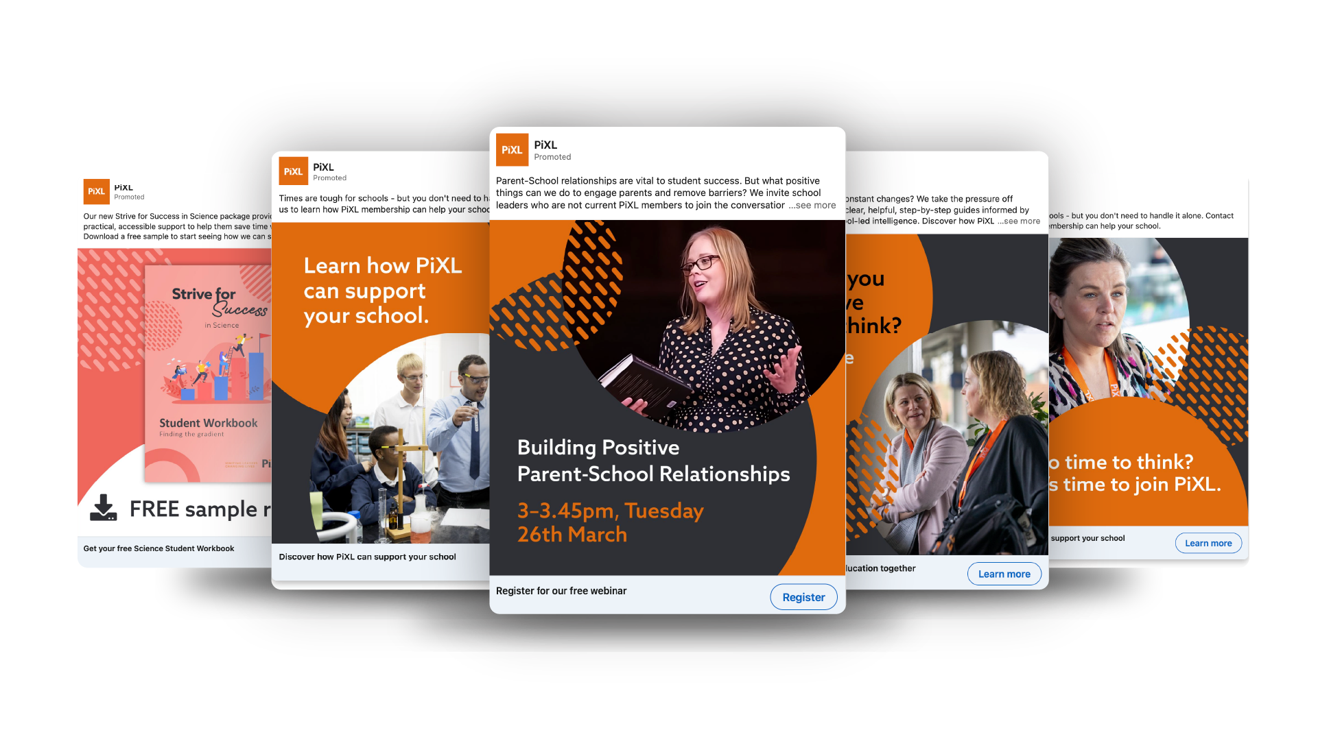 PPC Advert Creatives across LinkedIn for Resources, Webinars and Education Training Support