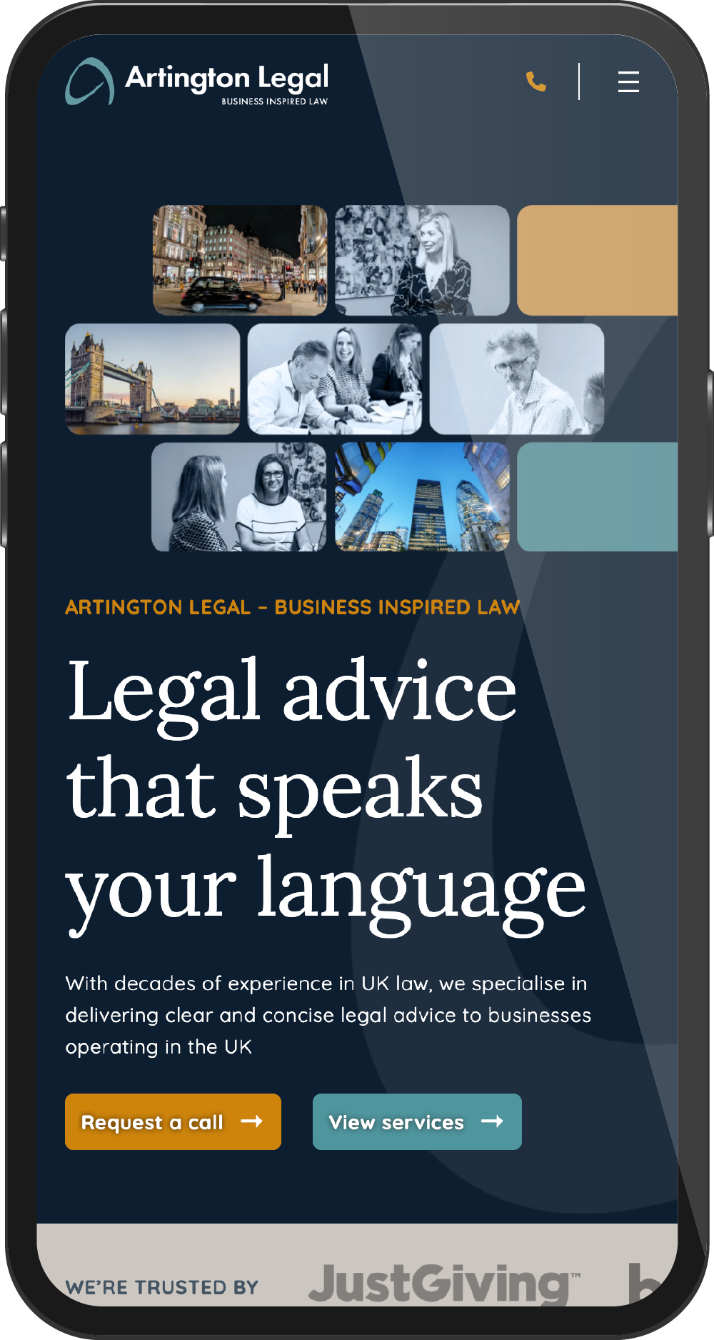 Artington Legal Website Home on Mobile