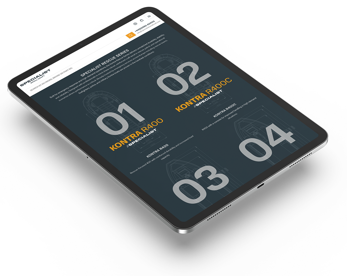 Specialist Small Craft – Website design on tablet